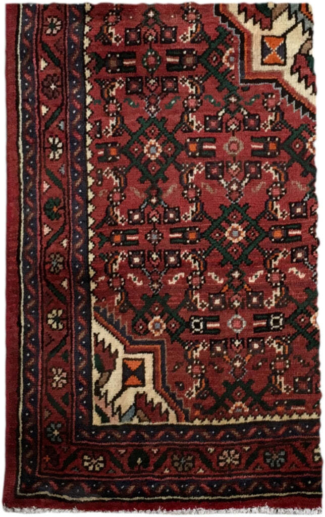 4×5′ Beige Red Traditional Hamaadan Rug 82147