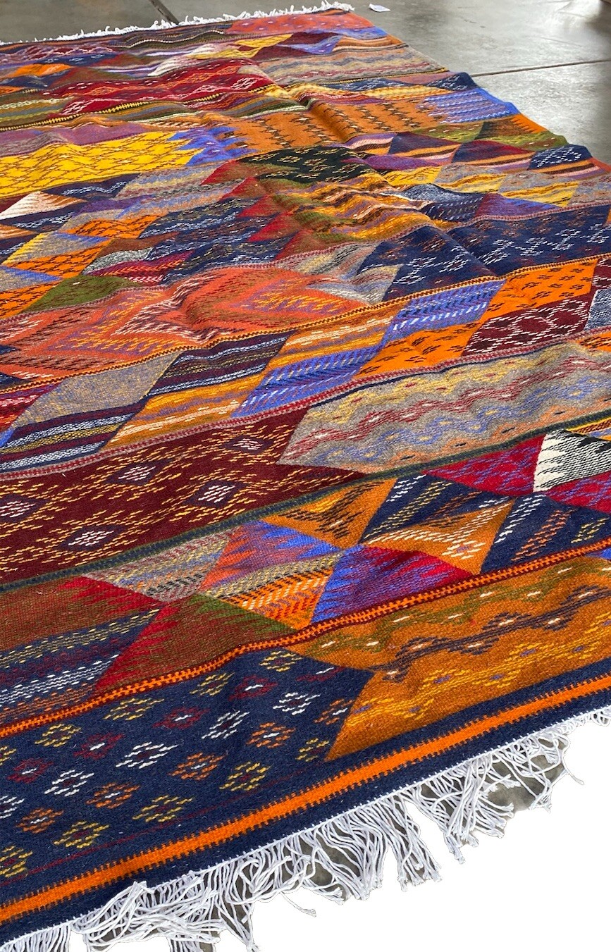 Moroccan Berber Kilim Rug Carpet Picasso Handmade Taznakht Tribal 8ft2’’ X 5ft1