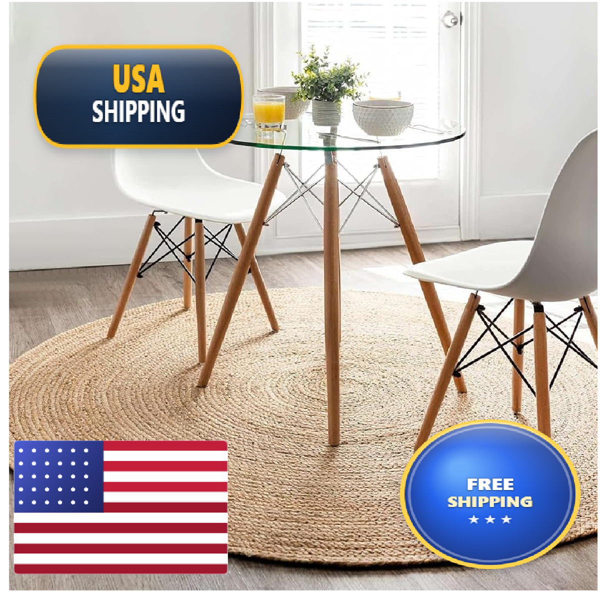 Gruhum Handwoven 5Ft Jute Area Rug Natural Fiber Round Boho Farmhouse Rustic