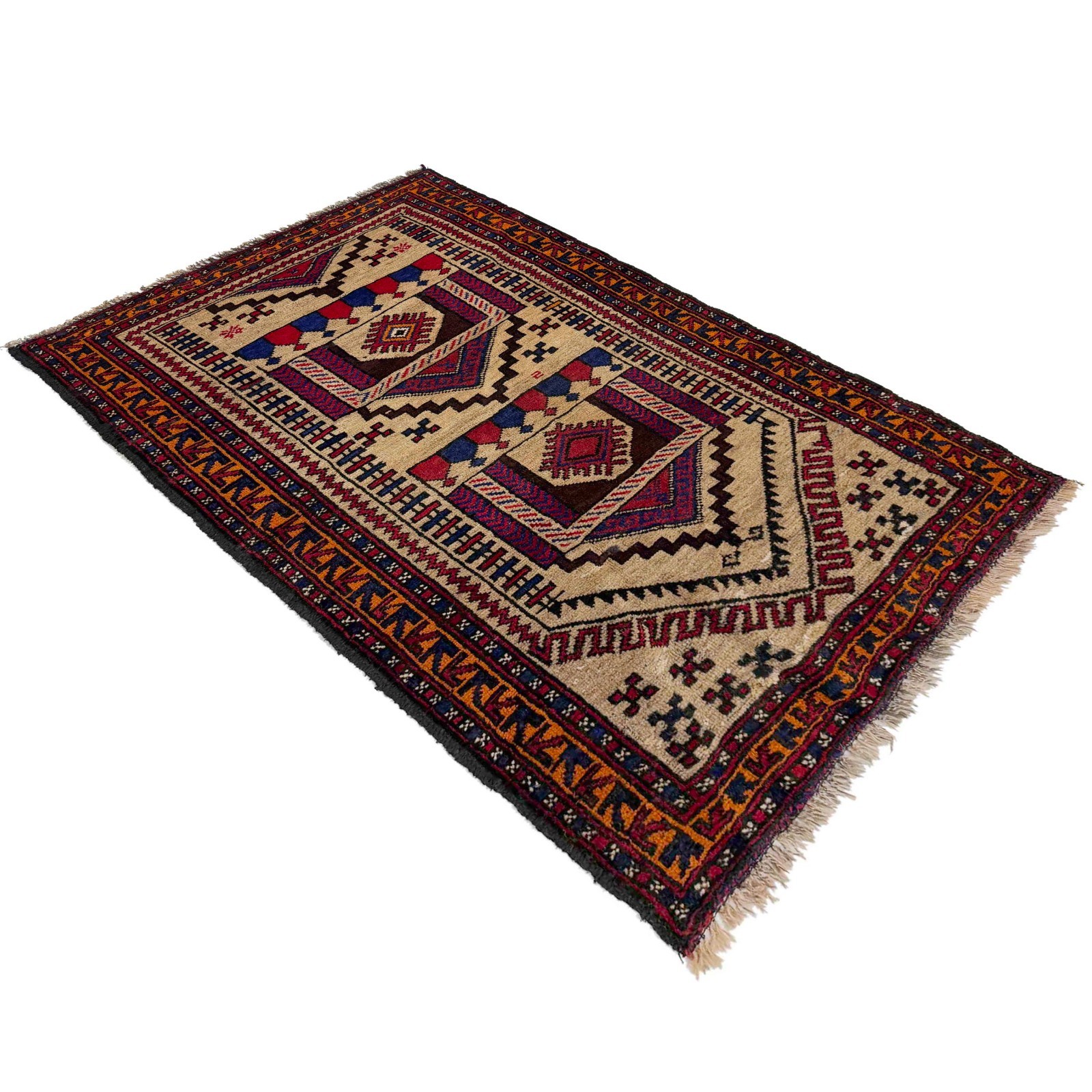 Tribal Afghan Prayer Rug 2’8″x4’3″ Ft Hand-Knotted Oriental 100% Wool Rug W37611