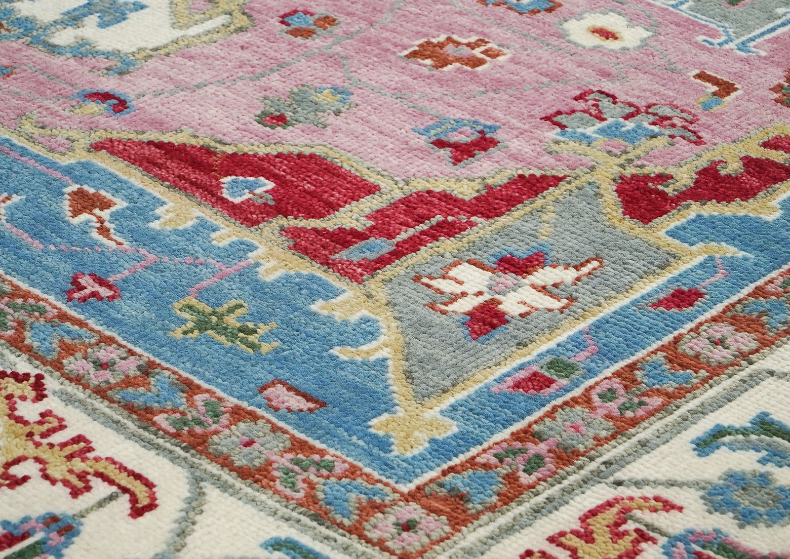 8’10”x11’11” Hand Knotted Wool Pink, Celadon Oushak Herizz Rug