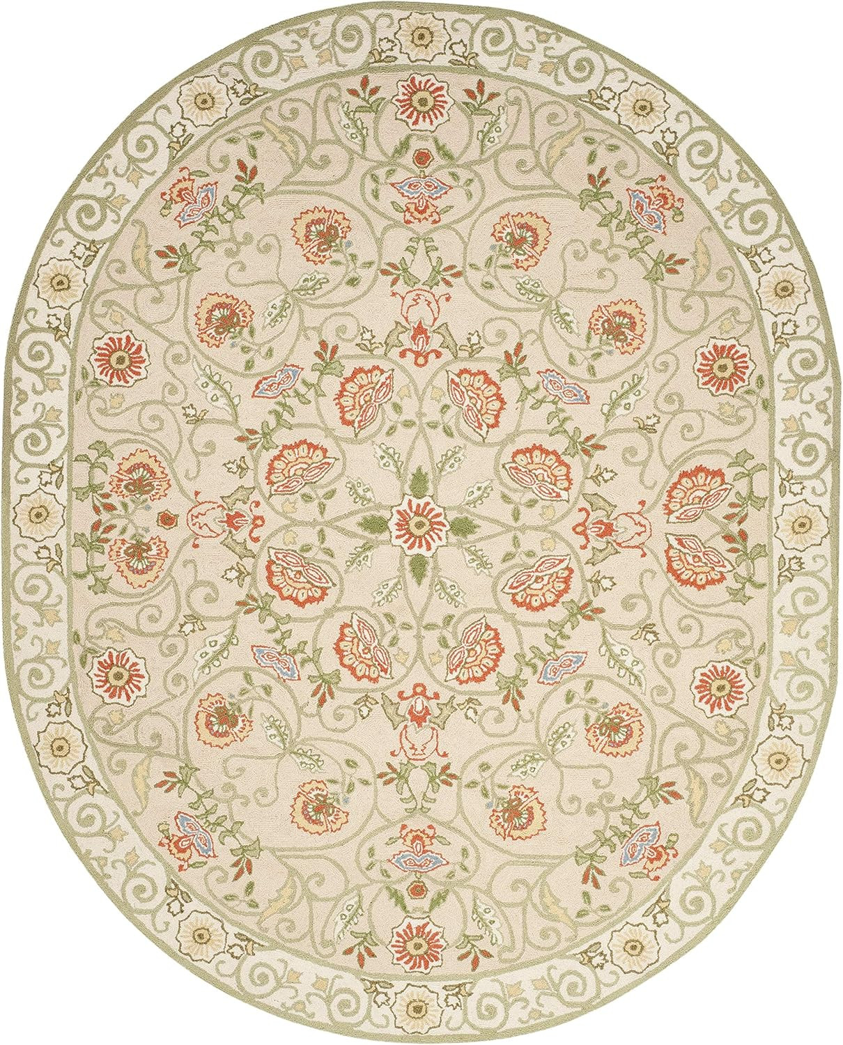 Chelsea Collection Hand-Hooked Area Rug 7’6″ x 9’6″ Oval Beige & Green