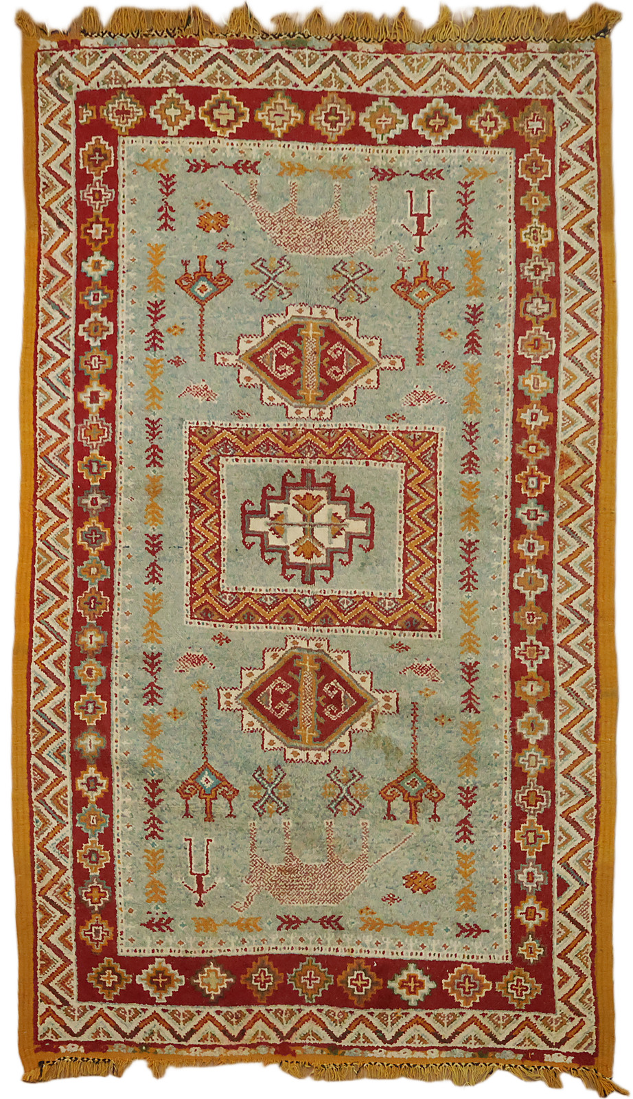 4×8 Hand-Knotted Wool Moroccan Area Rug in Tribal Sage Green & Rust Hues