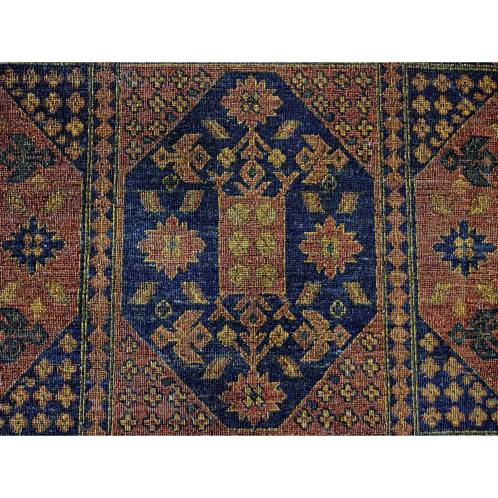 8’10″x12’2″ Brown Overdyed Afghan Block Design Hand Knotted Pure Wool Rug R20374