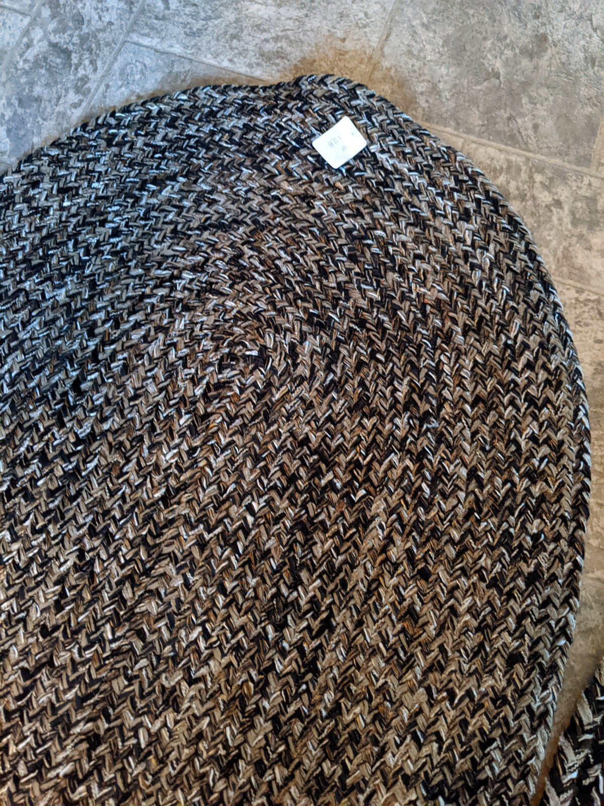 Set Of 3 Oval Braided Accent Rugs 1- 4′ X 25″, 2- 32″ X 22″ Black Tan White Gold