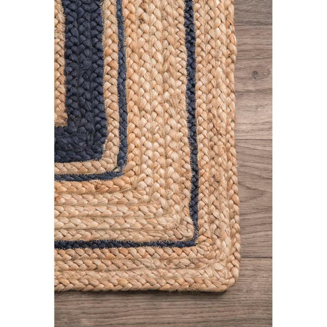 Jute Rug Hand Braided Runner Door Mat Beige with Black Border Rustic Look Rug