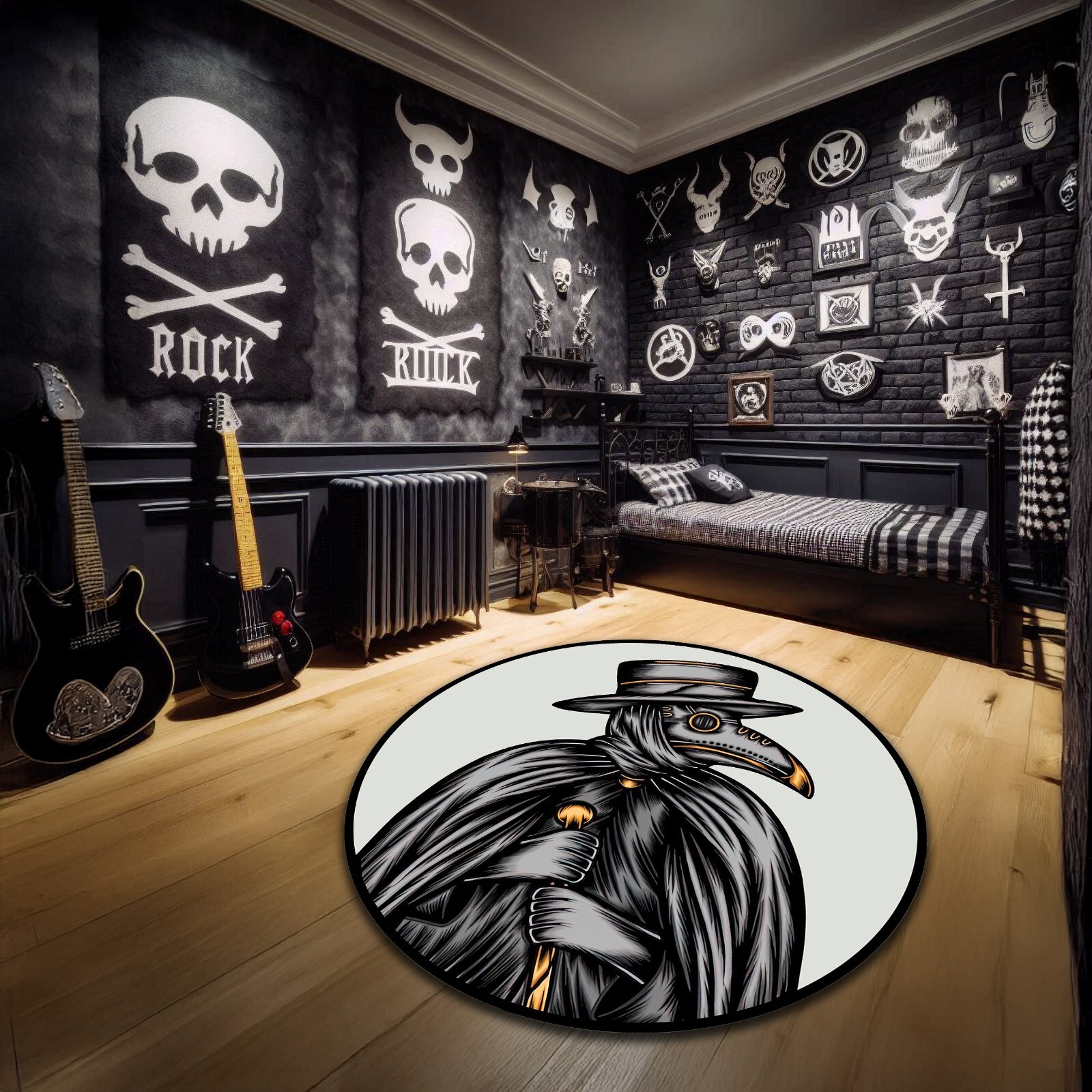 Plague Doctor Themed Gothic Style Nonslip Washable Round Area Rug