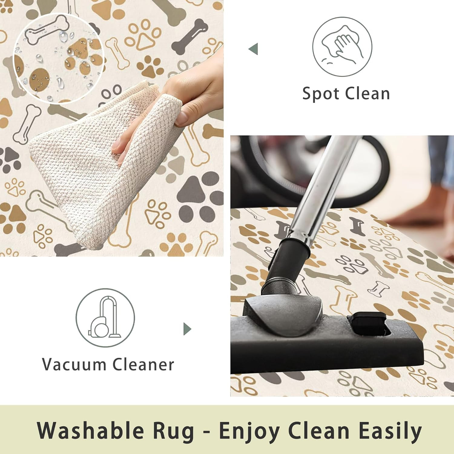 Washable 5×7 Paw Print Area Rug for Living Room & Nursery Decor