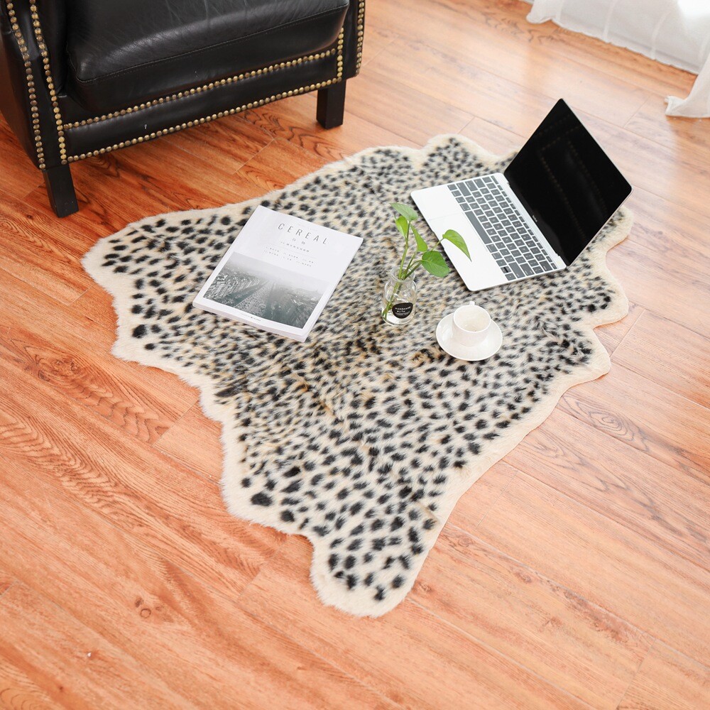 Leopard Printed Faux Fur Rug Soft Chair Pad Bedside Mat Bathroom Carpet 100x95cm