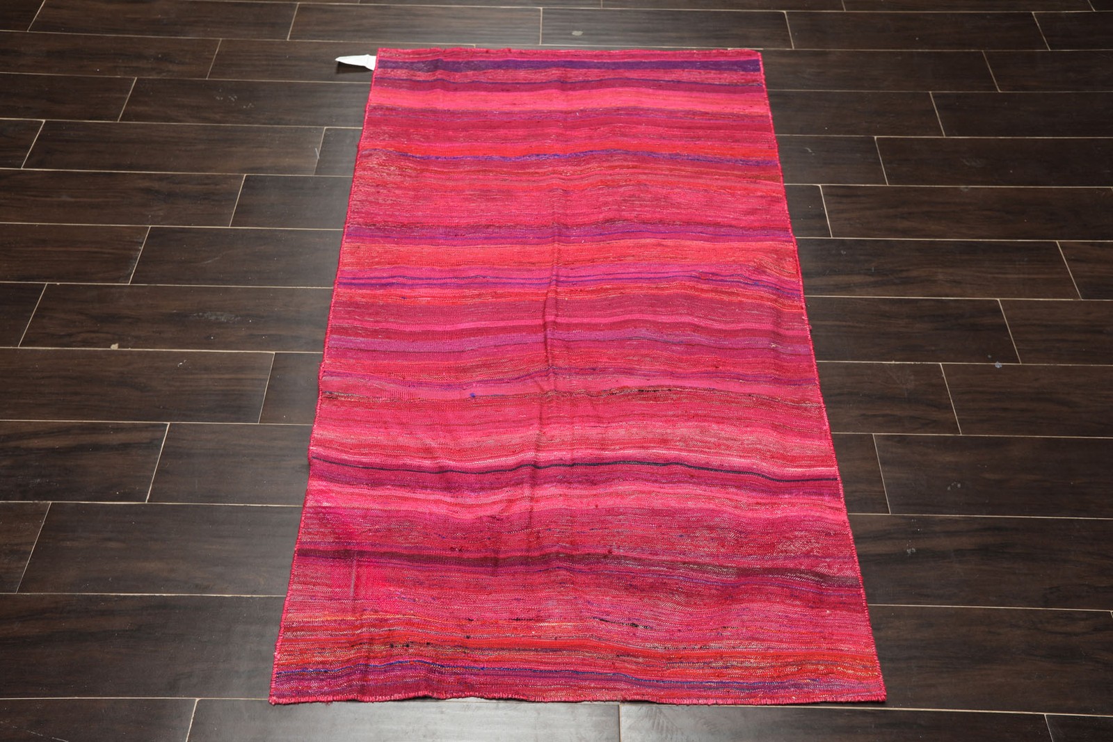 2’10”x4’9” Vintage Hand Woven 100% Silk Magenta, Purple Flatweave Kilim Rug