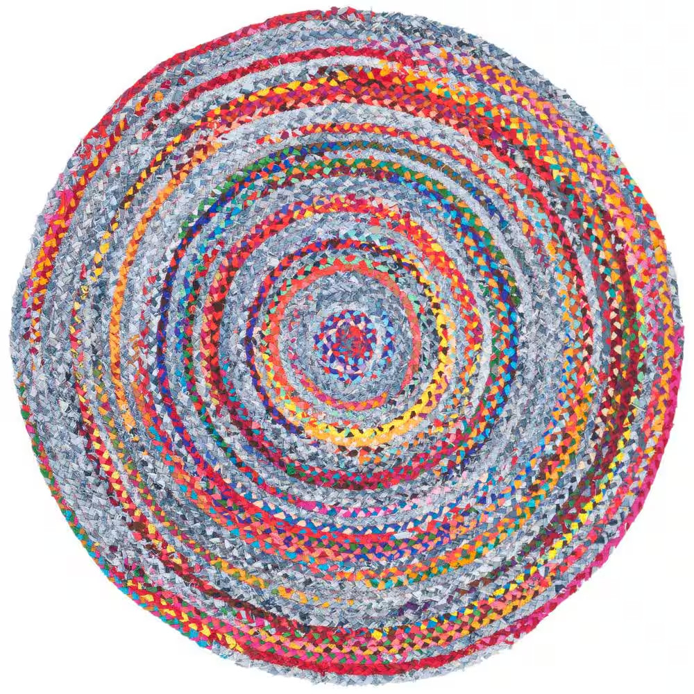 Braided Blue/Red Doormat 3 Ft. X 3 Ft. round Geometric Area Rug NEW