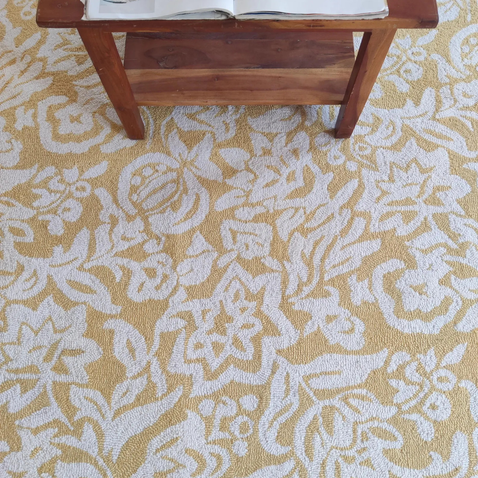 Classic Floral Pattern Area Rug Yellow Ivory Green Border, Handmade Carpets