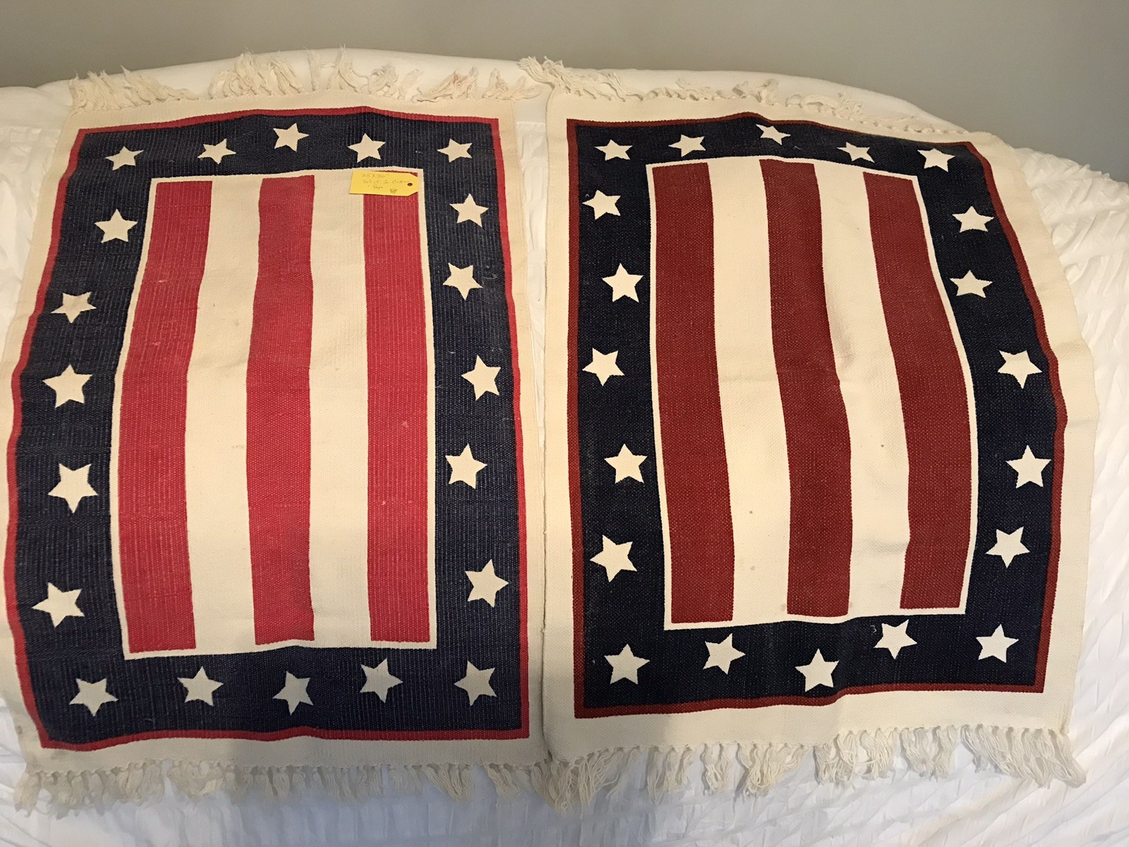 Set Of 2 Red And Blue Flag Rugs With Fringe Cotton Fabric 25×36”