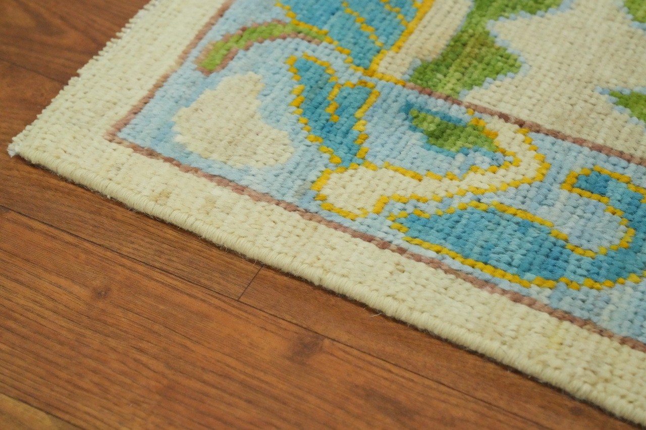 Oushak Hues of Green & Blue 9×12 Large Area Rug Geometric Wool Hand-Knotted