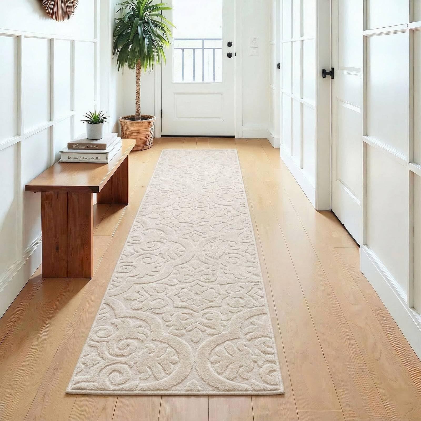 2x8ft Hallway Runner Rug, Non Slip Washable Kitchen Rugs, Neutral Beige Moder…