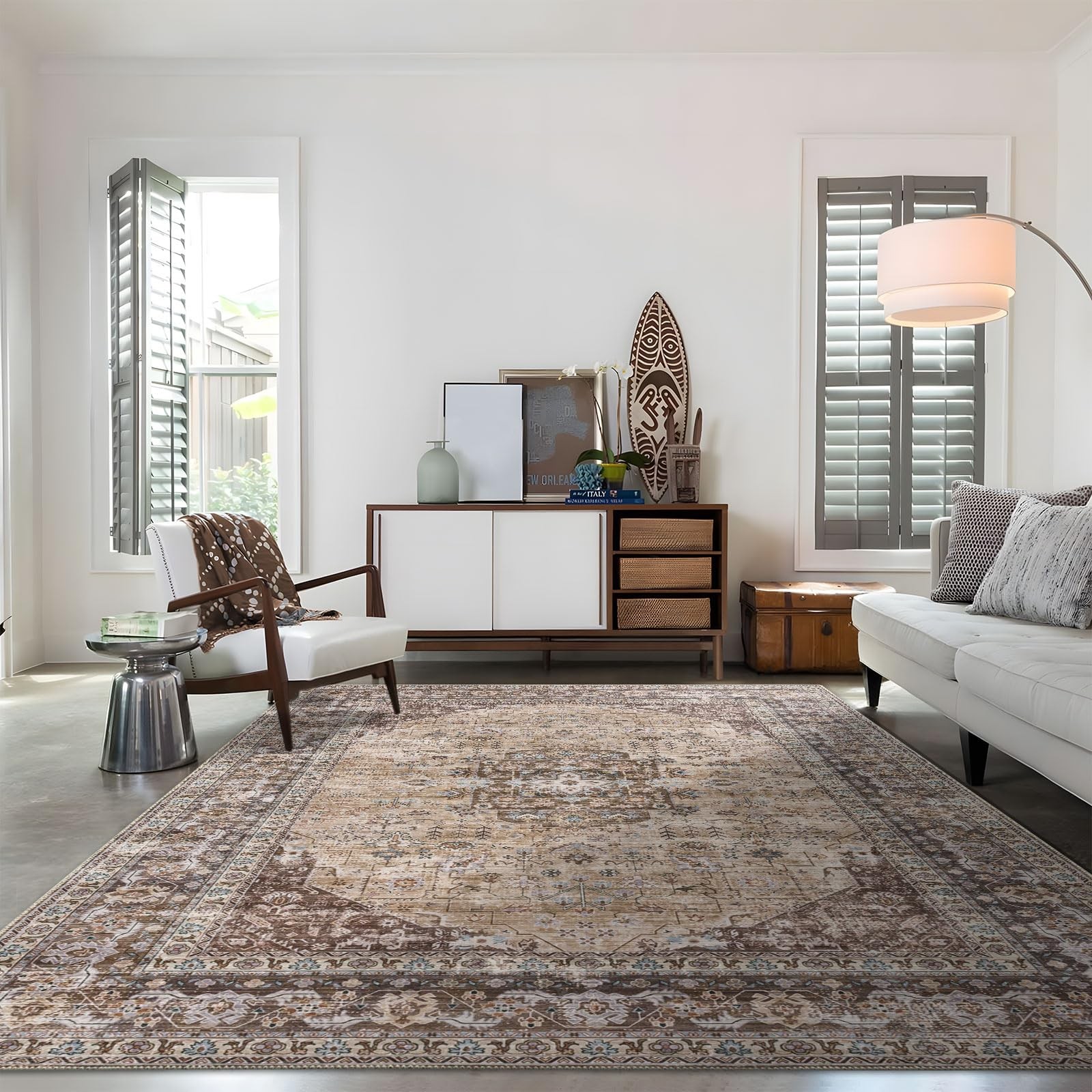 Decomall Kalina Washable Area Rugs Bohemian Vintage Foldable Carpet For Living