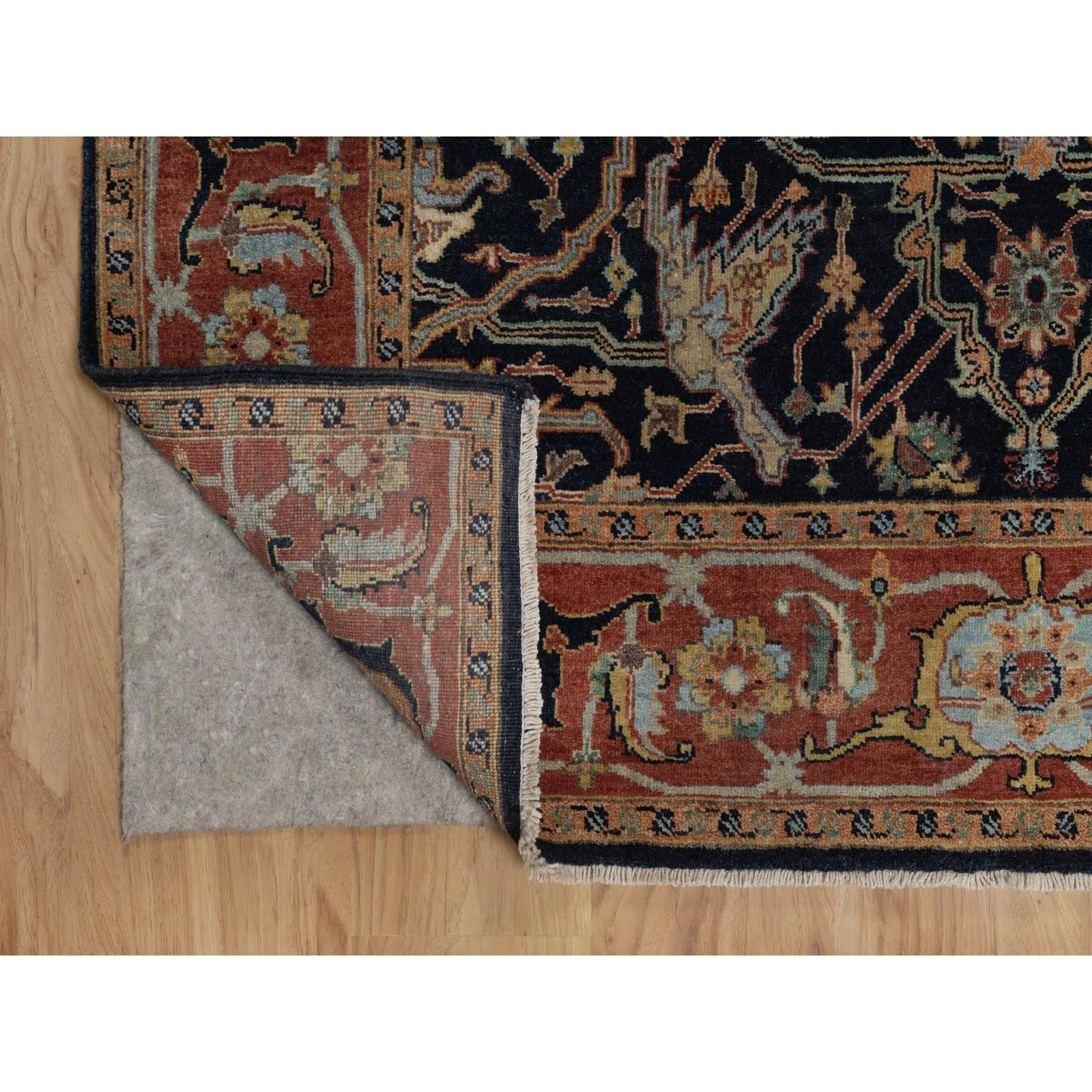 5’1″x7’1″ Navy Blue Antiqued Fine Heris Re-Creation Wool Hand Knotted Rug R92418