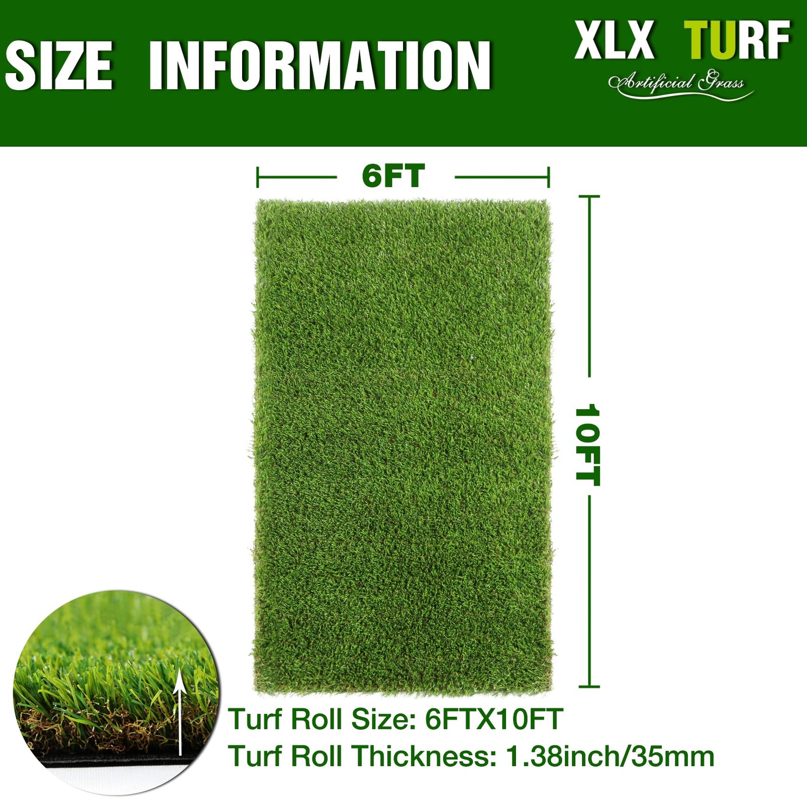 XLX TURF Realistic Artificial Grass Outdoor – 6 FT x 10 FT Ultra Thick & Pets…