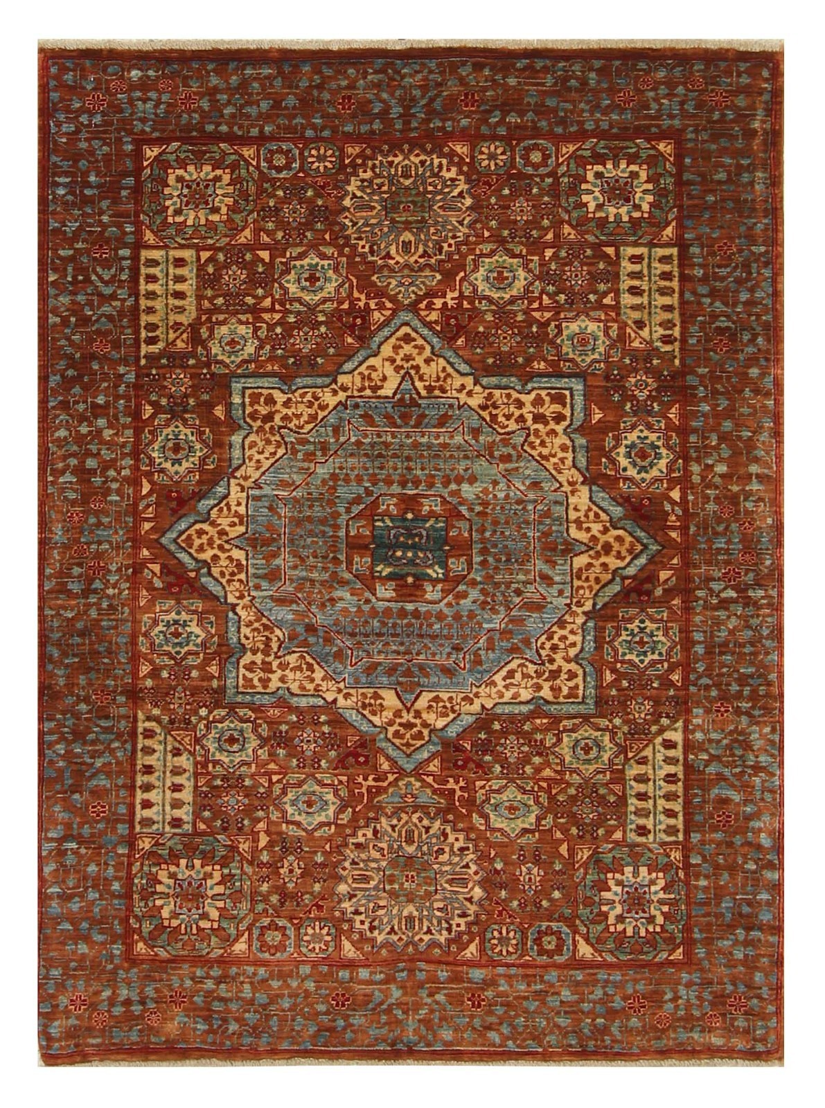 3×5 ft Brown Mamluk Afghan Hand Knotted Wool Medallion Area Rug