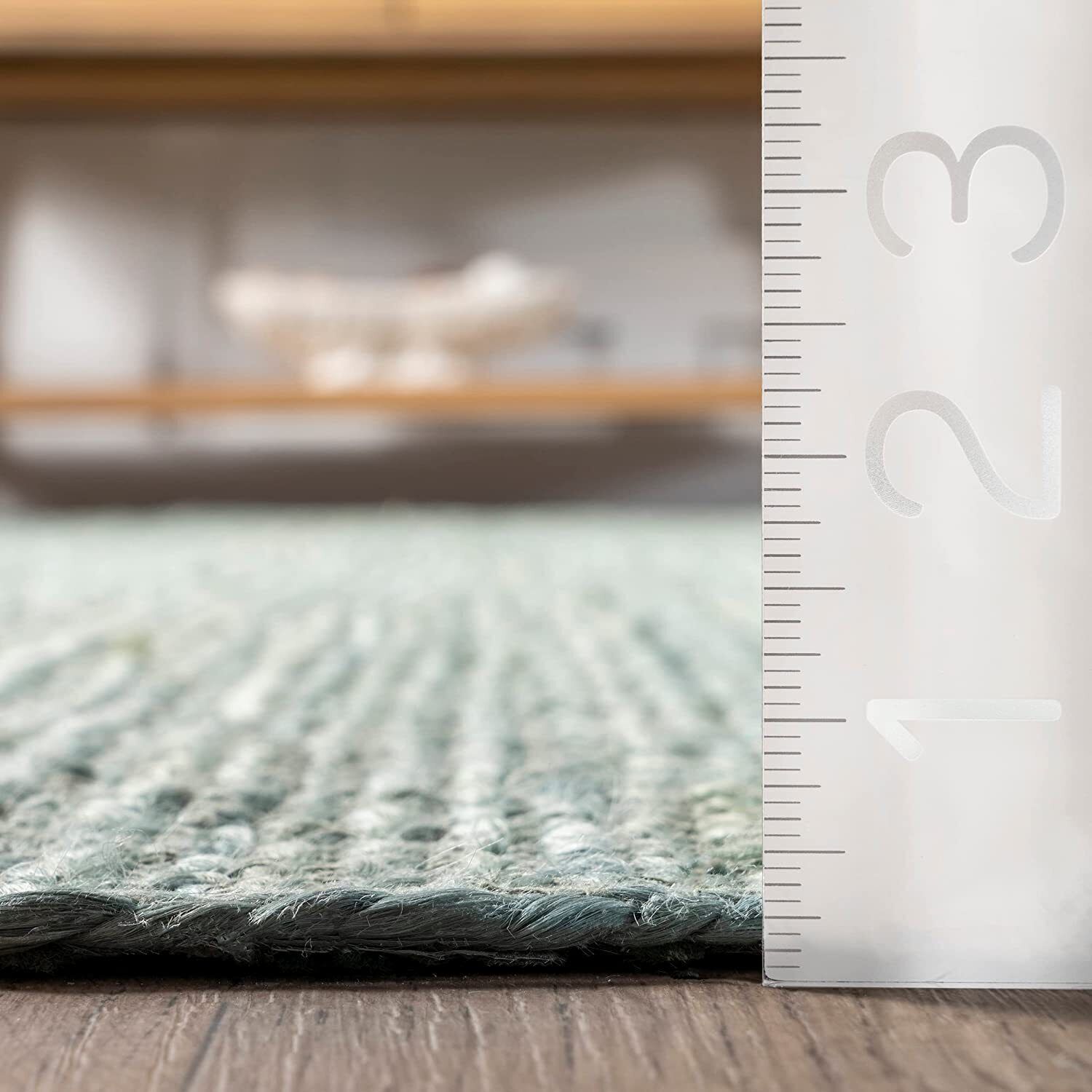Rug Carpet Jute Sea Green Natural Handmade Braided Farmhouse Decor Rustic Modern