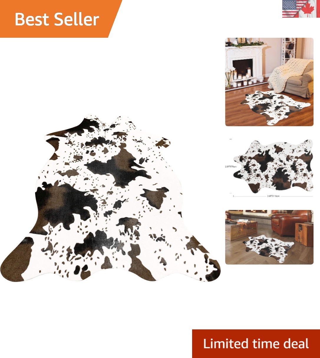 Stylish Non-Slip Cow Print Area Rug 3.6×2.5FT – Perfect Accent for Any Room