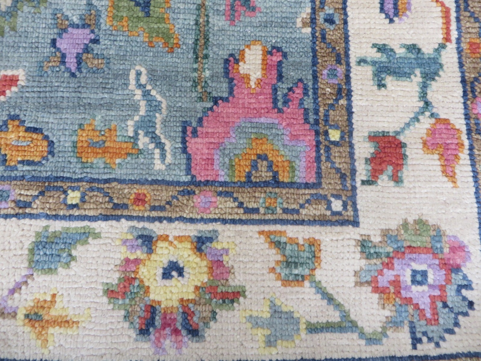 2’10 x 5’11 Runner Hand Knotted Blue Colorful Oushak Oriental Rug G16886