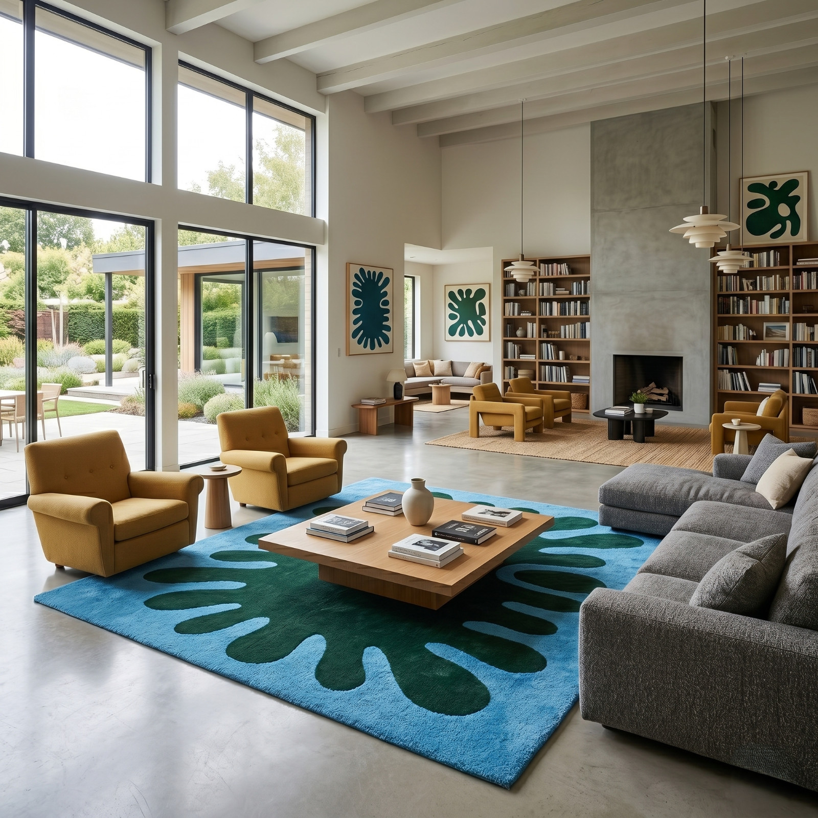 Graphic Pattern Mid Century Contemporary Nature Inspired Living Blue Green Rugs