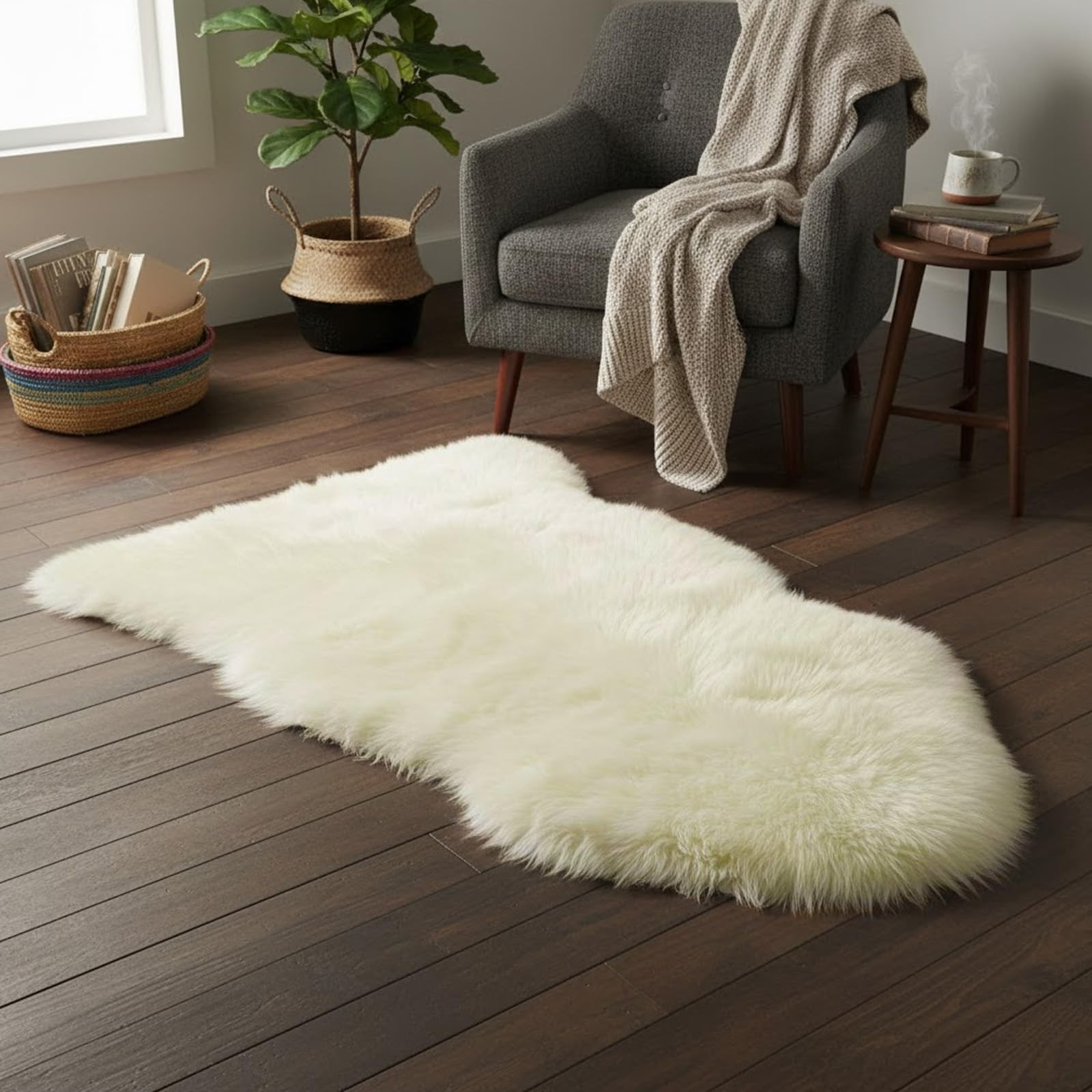 RZLWOOL Genuine Sheepskin Rug New Zealand Fluffy Lambskin Rug, Natural Luxury