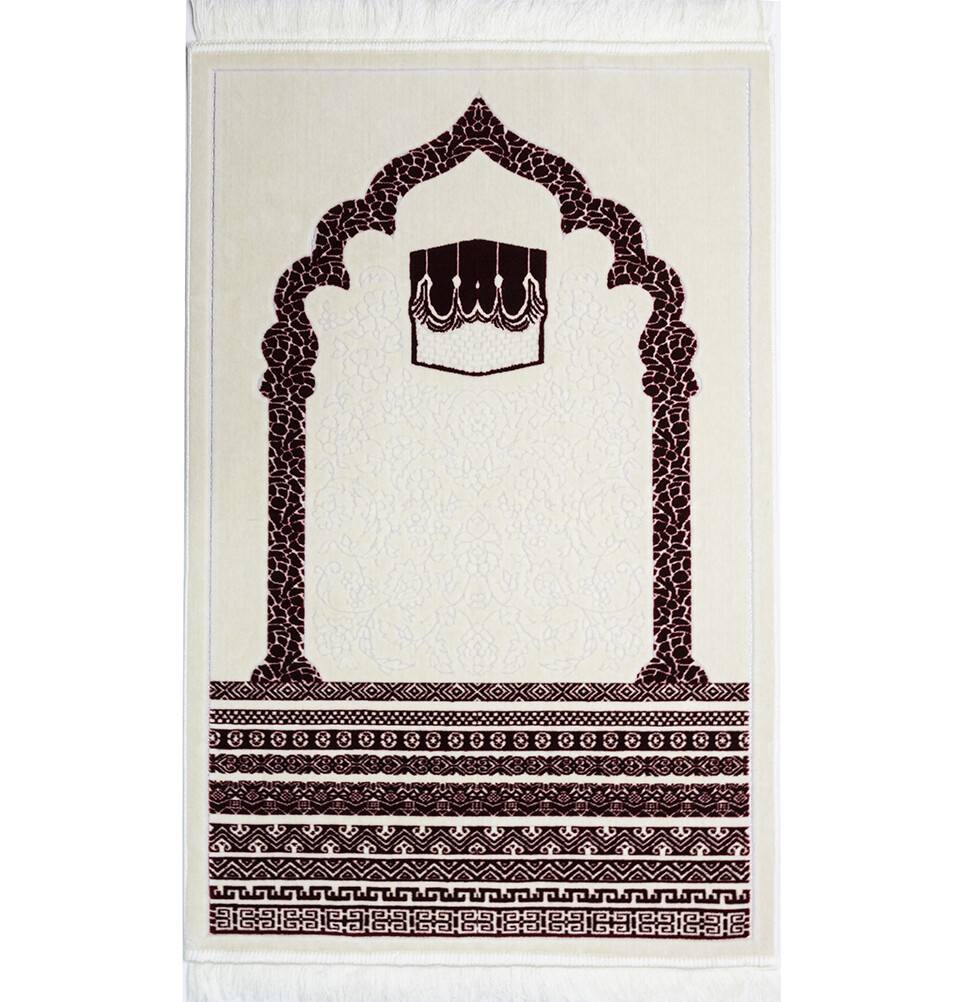 Modefa Turkish Islamic Plush Velvet Prayer Rug Janamaz Sajada Royal Mihrab Kaba