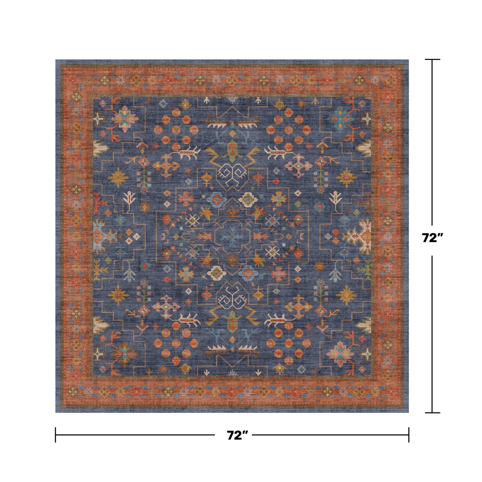Navy Blue Square Area Rug 6×6 for Reading Corner – Washable Carpet for Living…