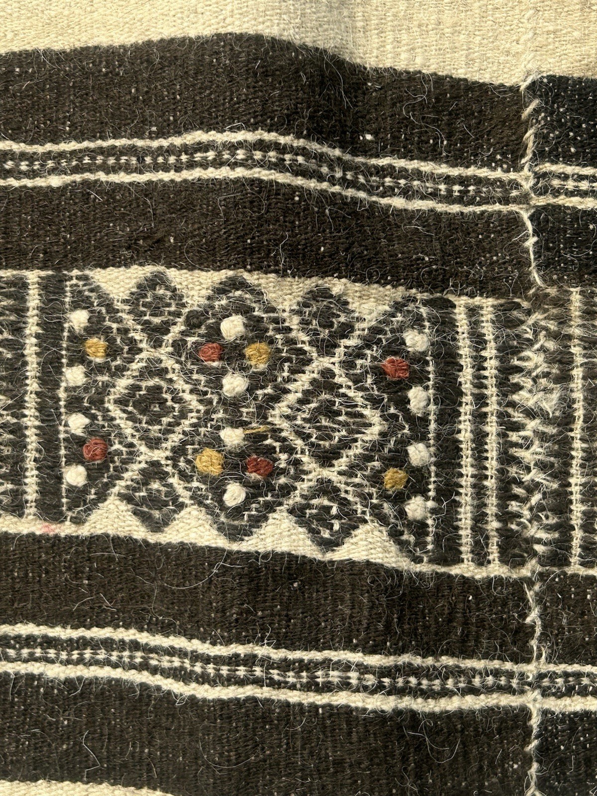 Vintage Handwoven Wool Tribal Rug/Textile Fulani Style Strip Weave 90×53 African