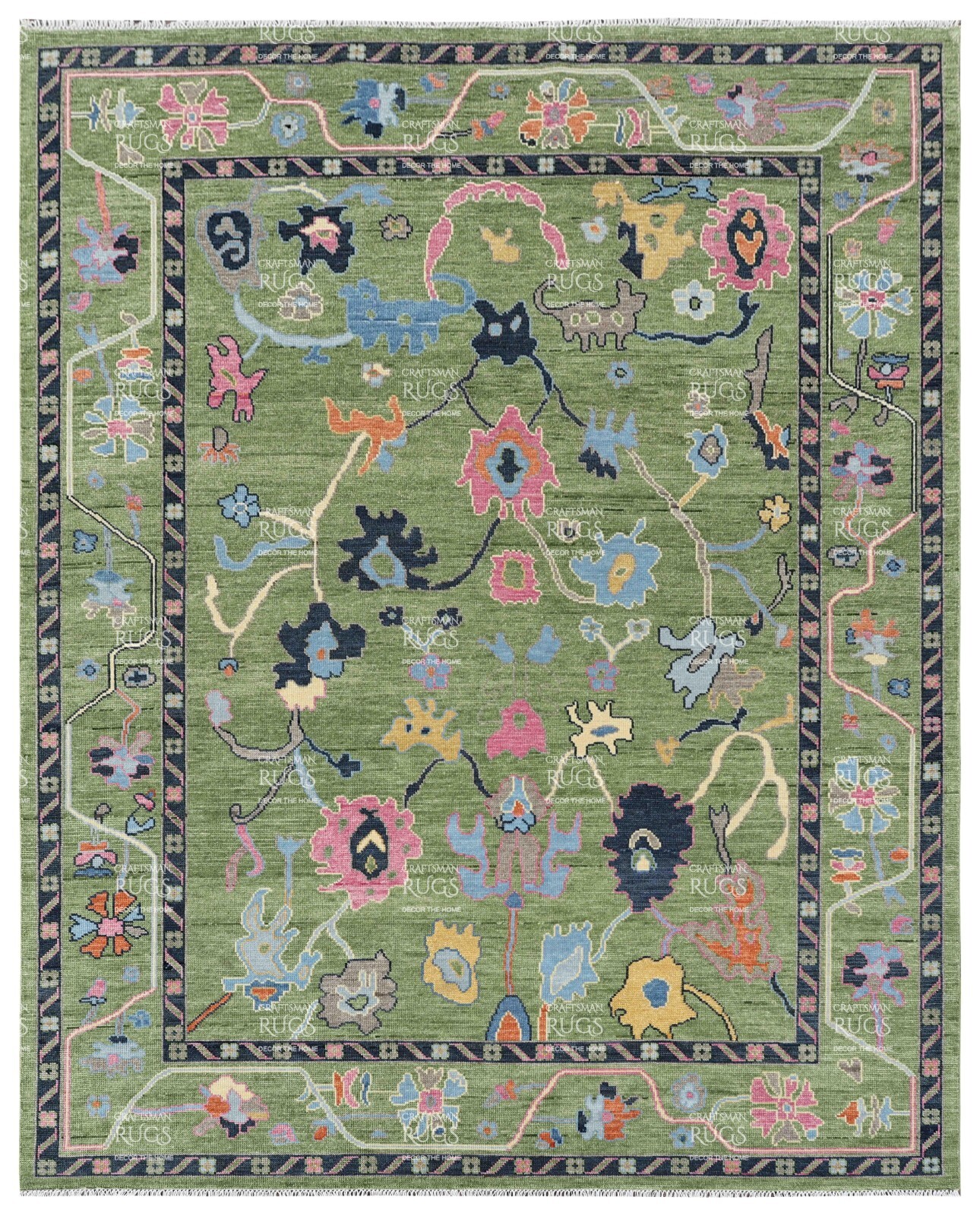 Green Oushak Hand Knotted 4×6, 5×8, 6×9, 8×10, 9×12, 10×14, 12×15 Wool Area Rug