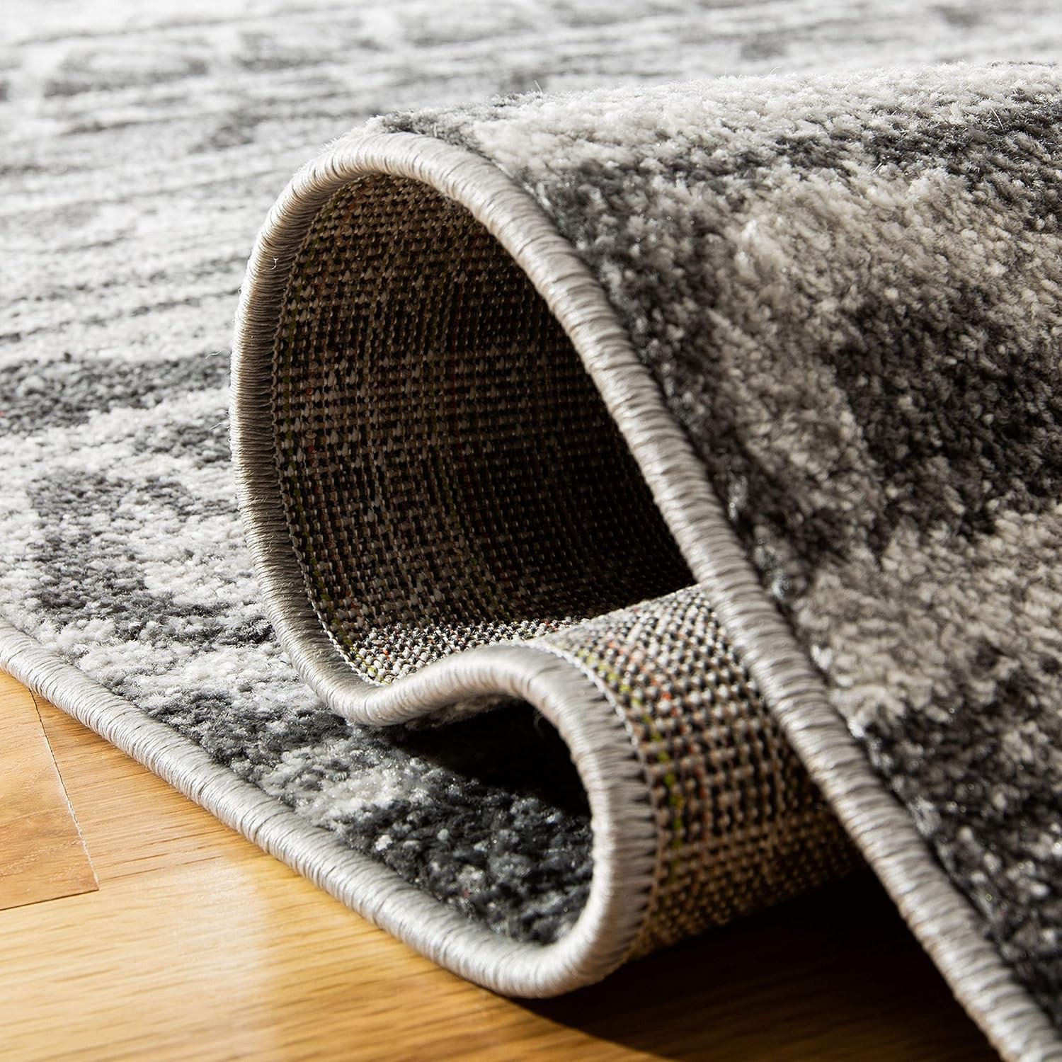 Ivory & Charcoal Moroccan Boho Area Rug 9′ x 12′ – Non-Shedding, Easy Care