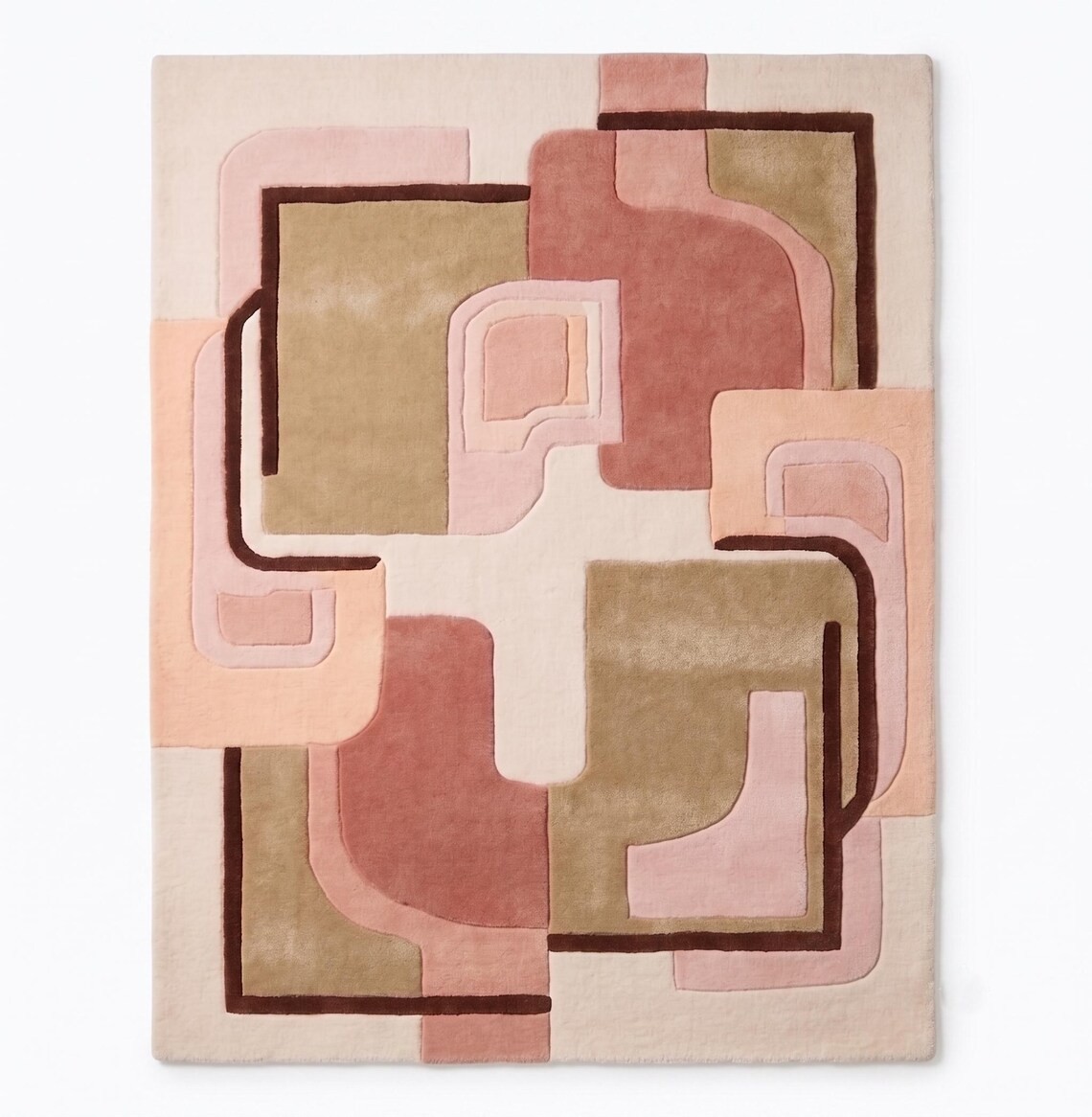 Modern Hand Tufted Wool Rug Abstract Geometric Pink Green Beige Area Carpet