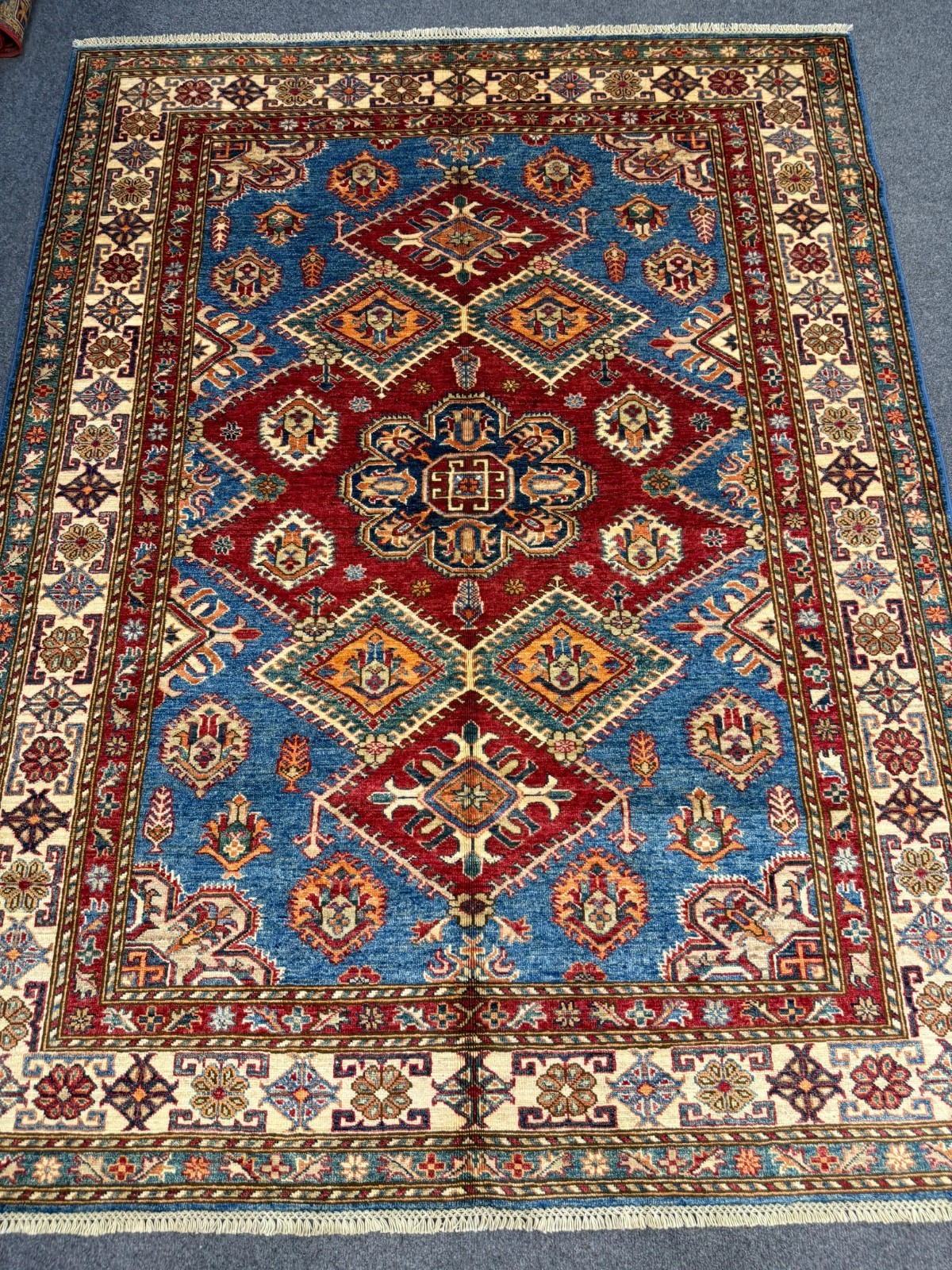8×5.5 ft Hand-Knotted Super Kazak Rug | Wool | Central Asia | Area Wool Rug