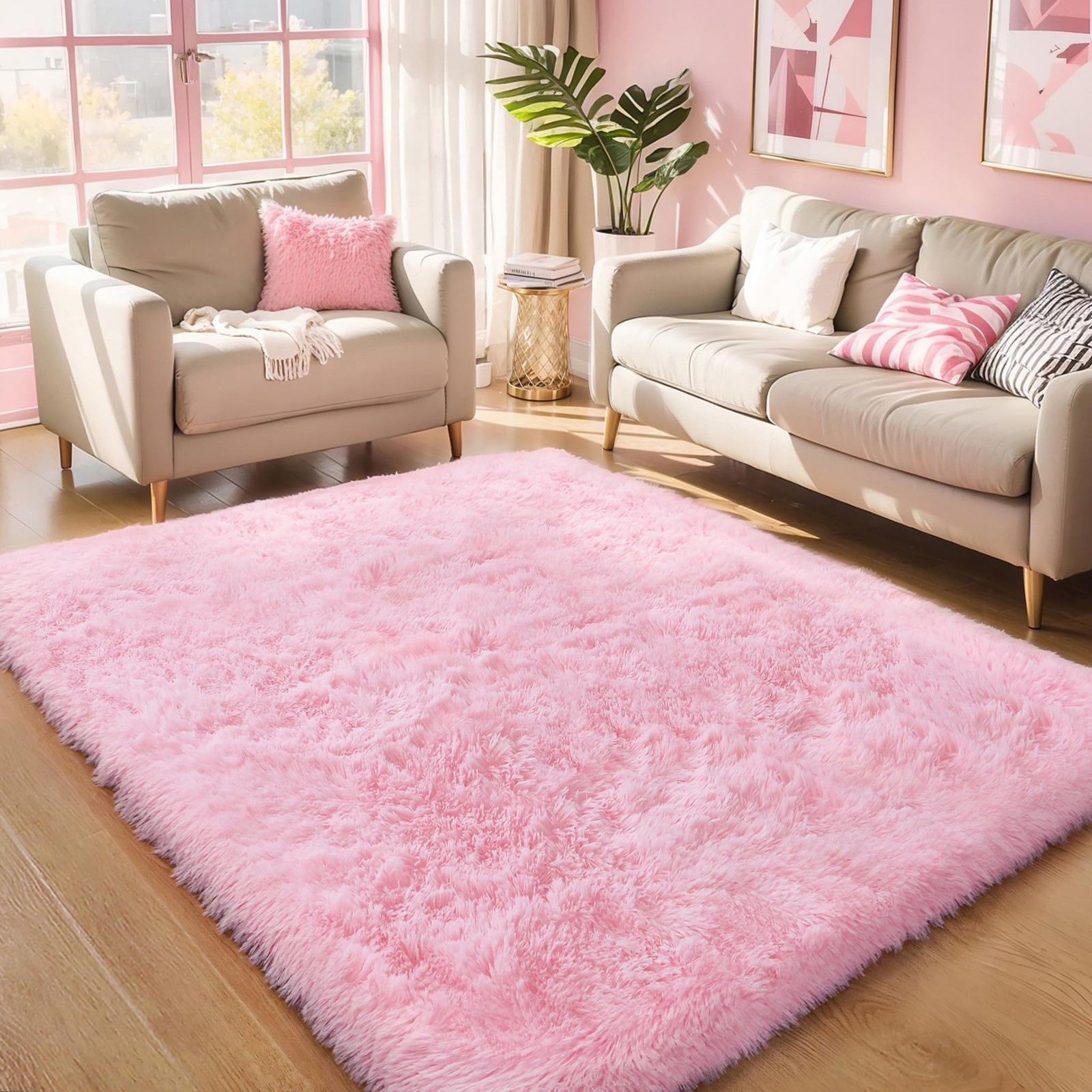 Pink Fluffy 4×6 Area Rugs for Bedroom Girls, 4′ x 6′ (Rectangular),