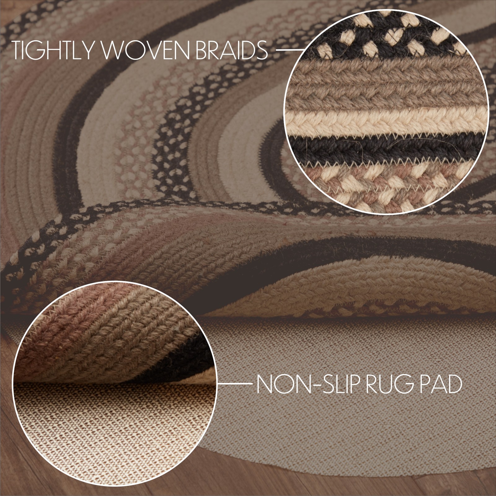 VHC Brands Accent Rug Sawyer Mill Charcoal Jute 36×60 Farmhouse Oval No Slip Pad