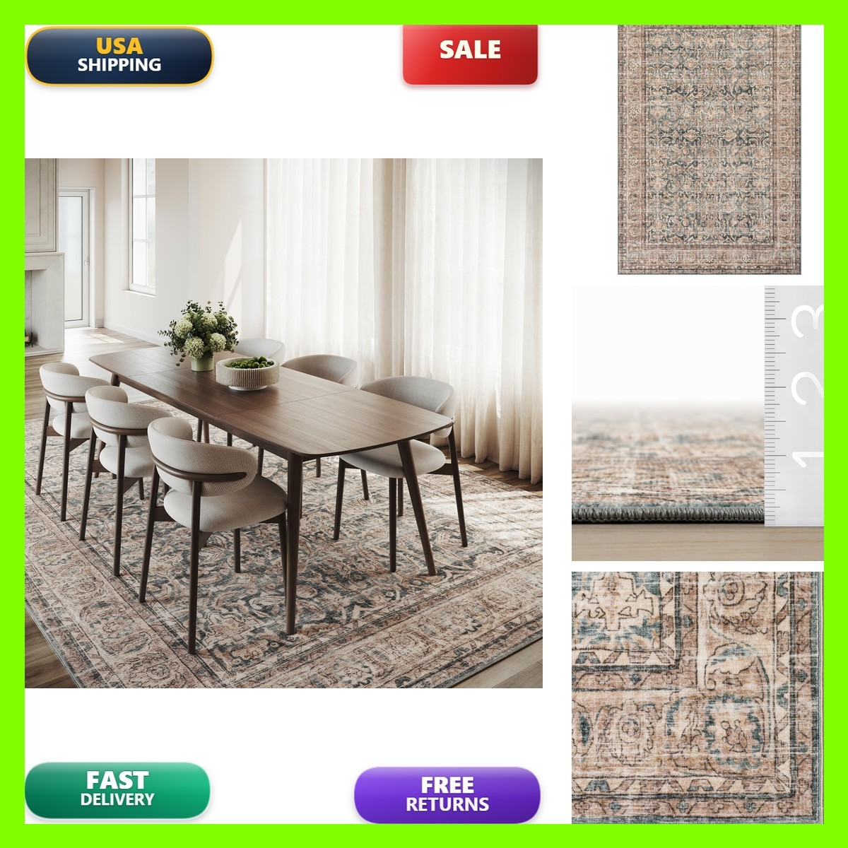 Nuloom Luned Bordered 6 X 9 Machine Washable Area Rug For Living Room Bedroom
