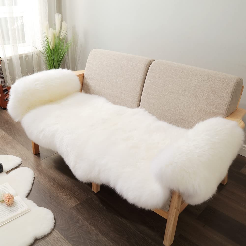 IRIWOOL Genuine Australia Sheepskin Rug Double Pelt 2ft x 6ft Creamy White