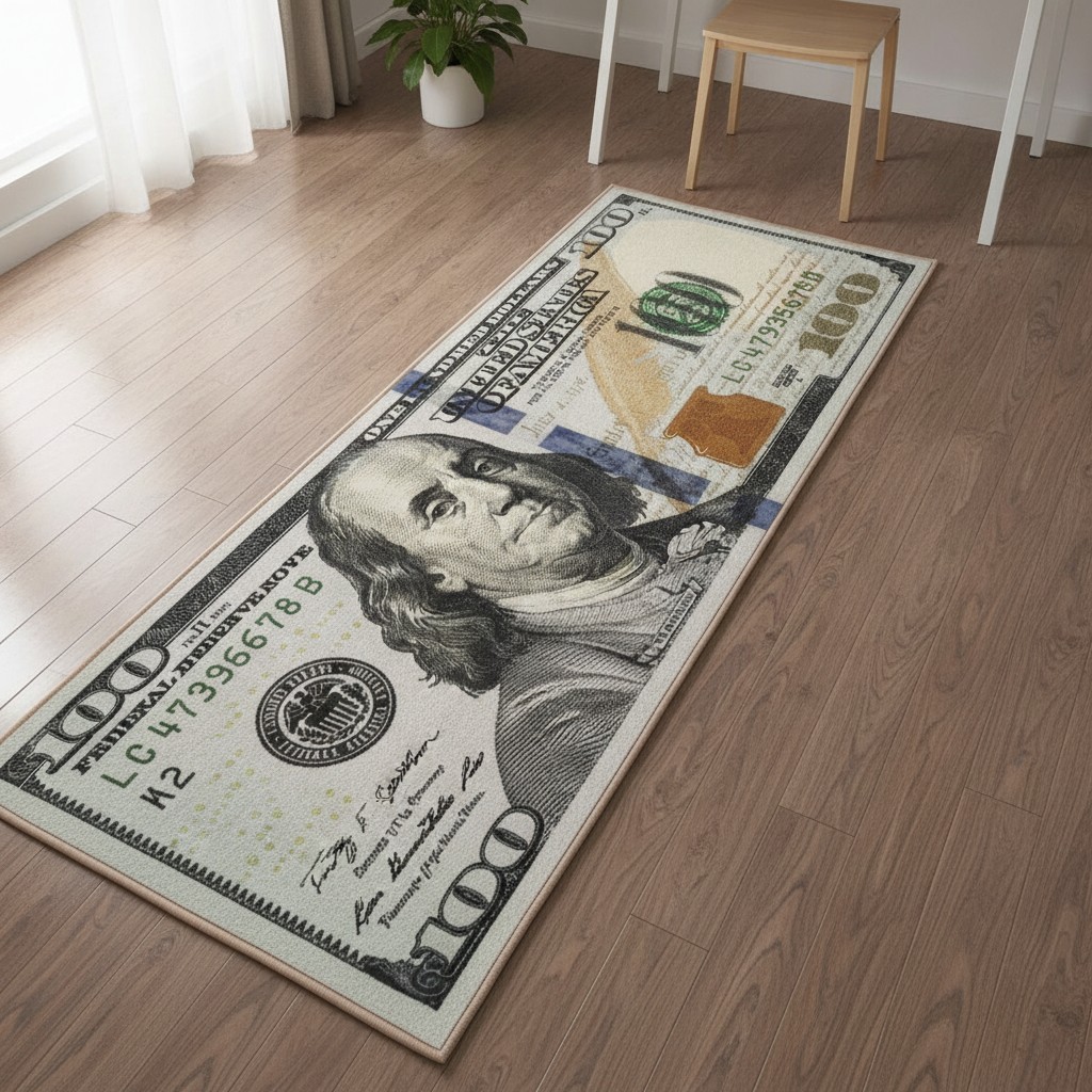 HUAHOO Black Money Rugs 100 Dollar Bill Area Rug Door Mat Runner for Living Room