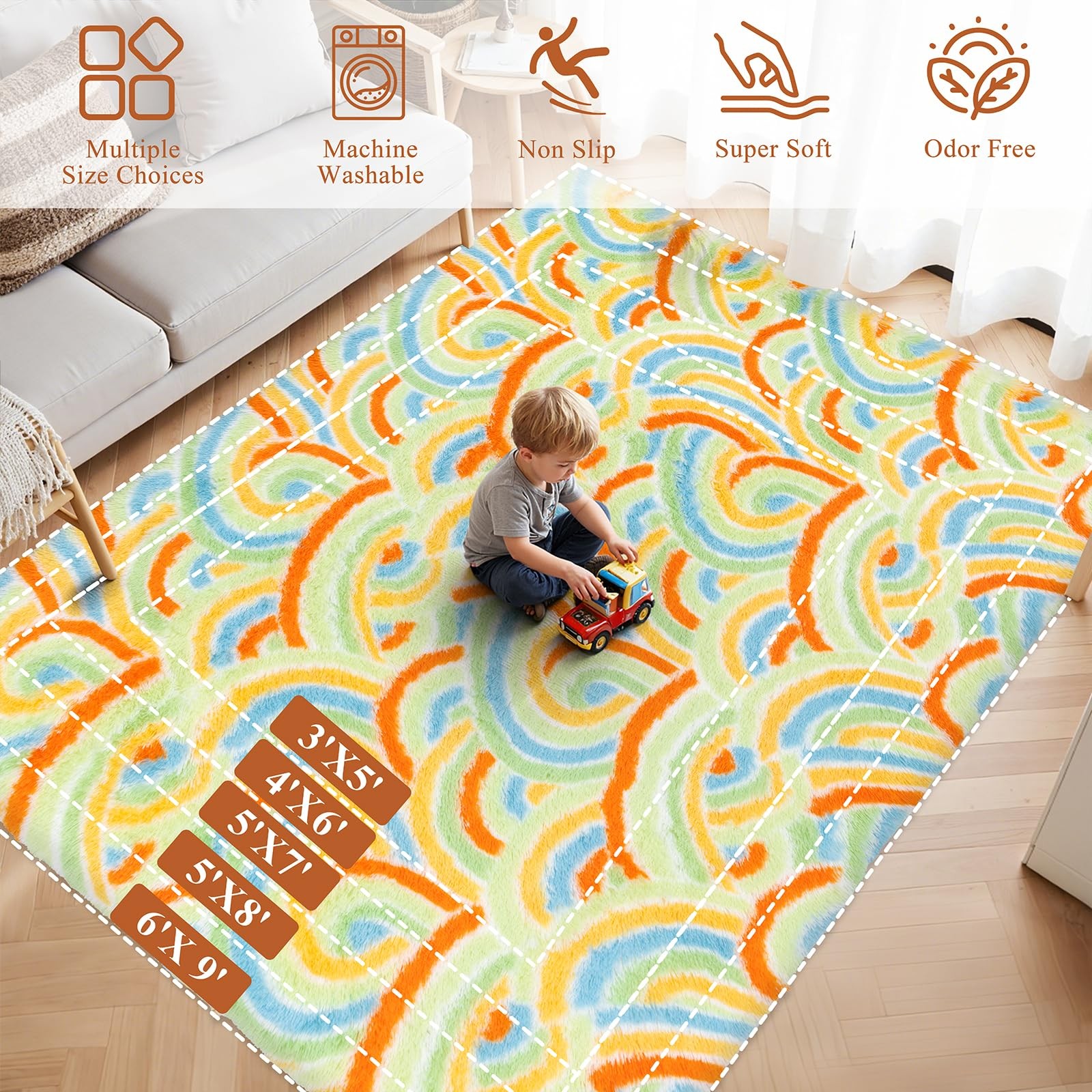 New Fluffy Rugs for Living Room 5x7ft Shaggy Area Rug Large Comfy Fuzzy Washable