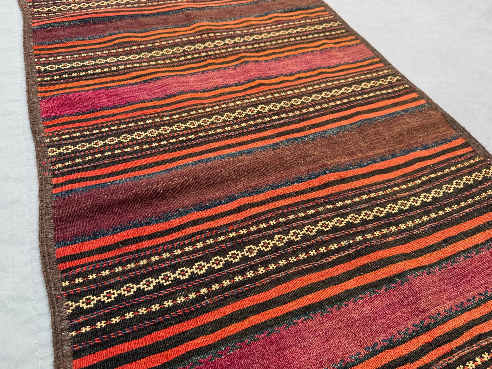 2’8 x 10’8 Ft Vintage Afghan Tribal Kilim Runner – Fine Striped Flatweave Rug