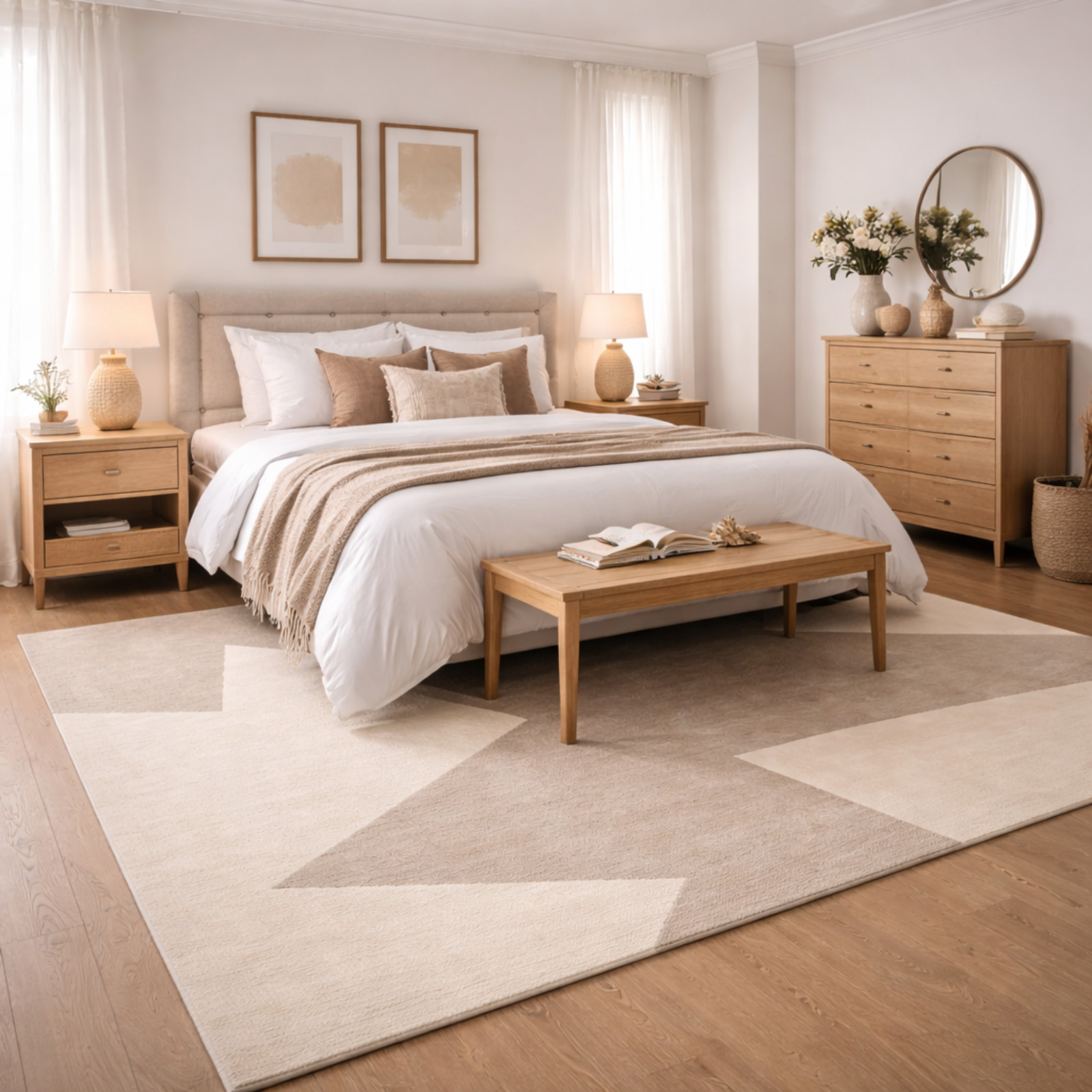 6X9 Modern Geometric Area Rug Beige Cream Abstract Living Room Carpet 9X12,12×15