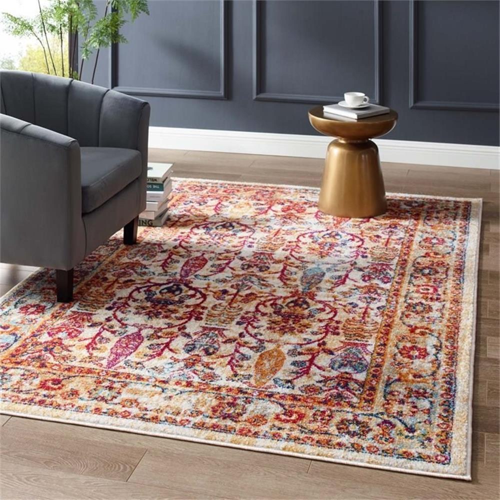 Modway Entourage Jessa Floral Lattice Area Rug in Ivory/Blue/Orange/Yellow/Red