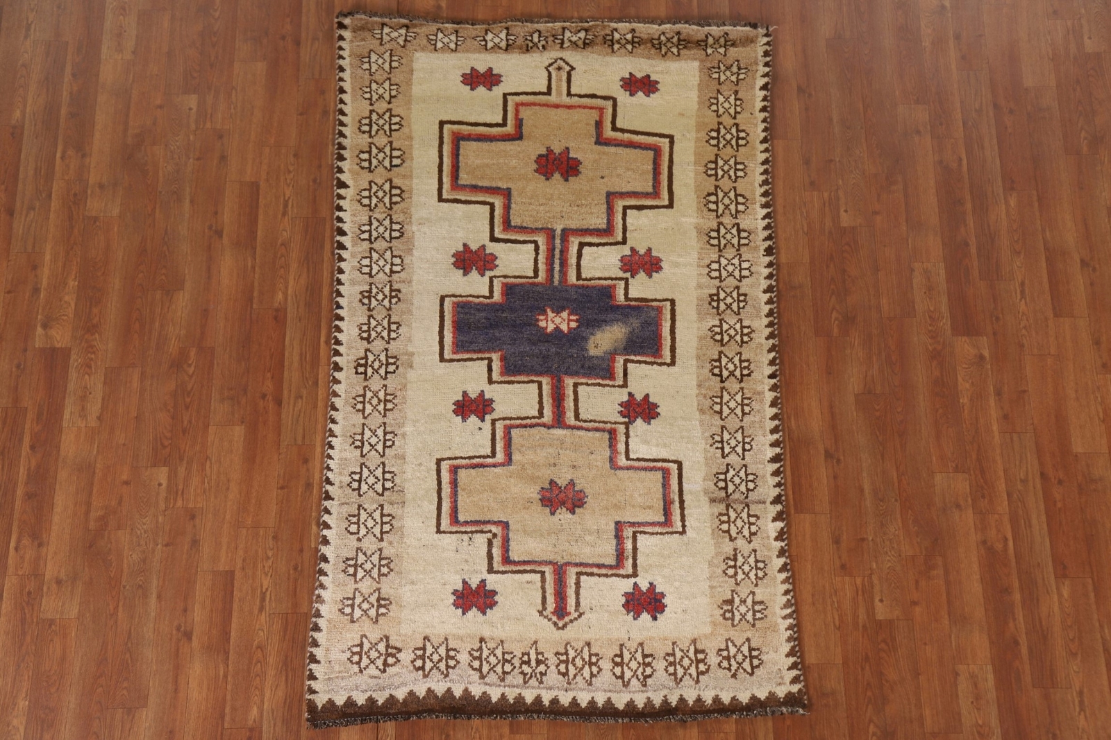 Vintage Ivory Wool Handmade Geometric Gabbeh Area Rug 4×7 Tribal Traditional Rug