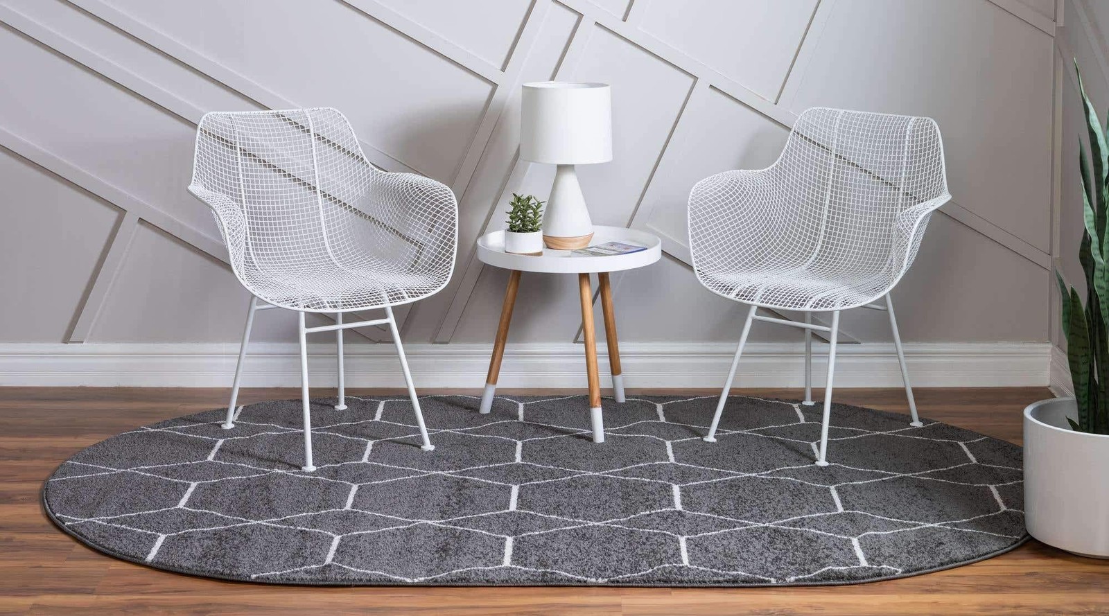 Unique Loom Trellis Frieze Collection Area Rug – 5 X 8 Oval Dark Gray/ Ivory