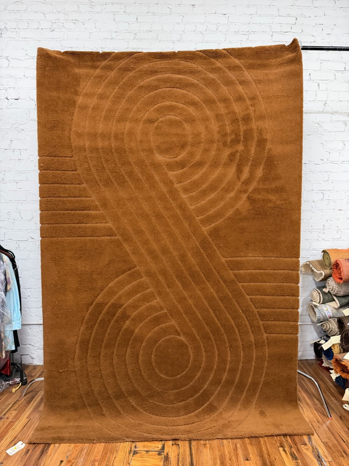 Hojer Eksport Wilton Brown Two Swirls INFINITY UNUSED Rya Rug Modern Mid Century