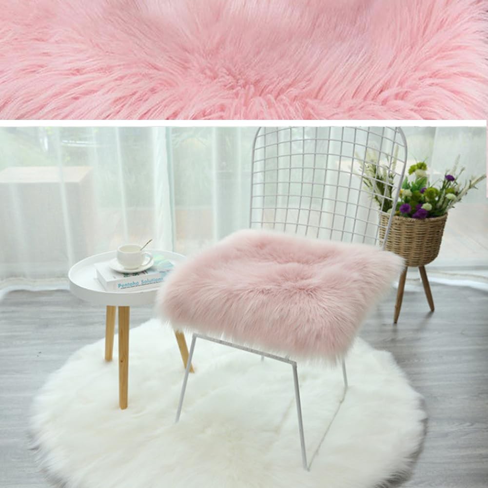 Faux Fur Sheepskin Square Chair Cover Seat Pad Wool Area Rugs Mat Carpet (Pin…