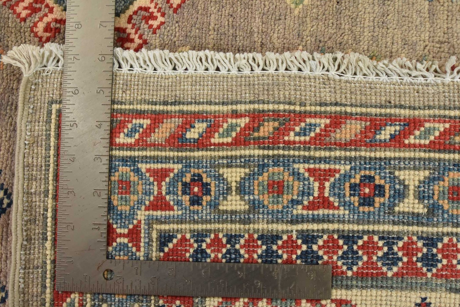 Kazak Rug 8’1” x 10’2” Gray Wool Tribal Geometric Hand-Knotted Oriental Carpet