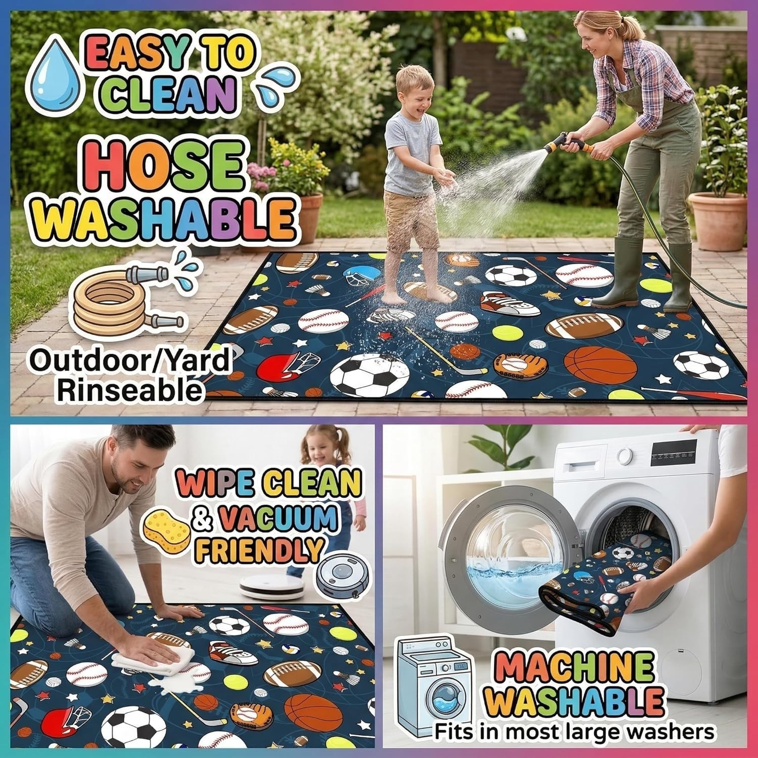 Soft and Durable 2.5×4 ft Kids Sports Rug for Basketball, Football & Soccer Fun
